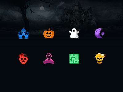 Halloween Spooky Icons! creepy dark dead ghost halloween haunted house hay rides icons illustration maze scary skull spooky zombie