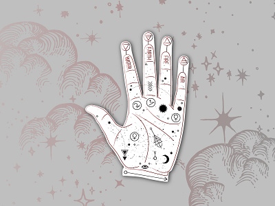 Palmistry constellation design hand illustration palm reading stars