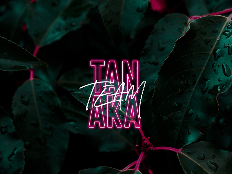 #TeamTanaka tropical script neon design typography fundraiser