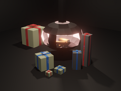 #Lowpoly Christmas chimney - #30DaysOf3D challenge 30days 3d challenge chimney christmas low poly presents
