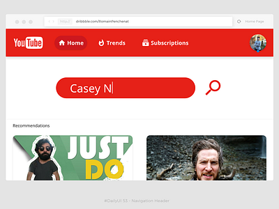 #DailyUI 53 - Navigation Header Youtube 53 dailyui header material navigation redesign rounded youtube