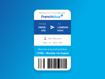 #DailyUI 24 - Boarding Pass 24 boarding dailyui frenchblue pass redesign