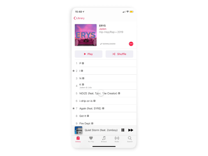 Apple Music actions sheet redesign