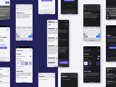 Squared Ideas - Producitivty diary for iOS app application clean dark mode diary ideas notebook interface ios iphone ui ux