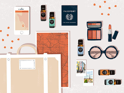 Traveling with Essential Oils explore illustration knolling photo travel