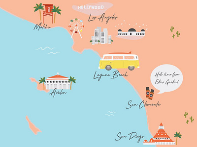 Illustration Concept for a Laid Back Californian Company california essential oils illustration illustrator map vector