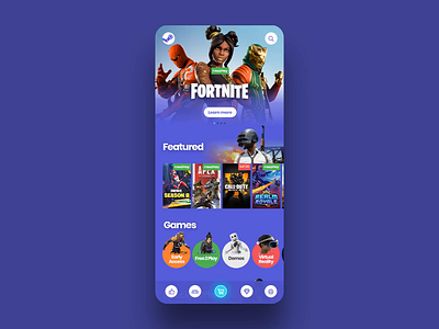 Steam App Concept animated animation app app design app designer application clean concept design flat fortnite game gaming mobile app mobile design motion steam ui ux vector