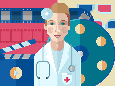 Movies about doctors doctor flat graphic illustration medic movie play simple