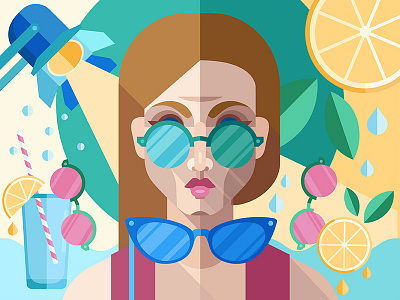 Sunglasses chick flat fruits girl illustration lemon light portrait summer sunglasses
