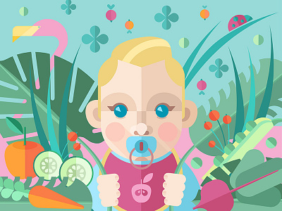 Vegetarian Child baby child colors flamingo floral green illustration illustrator tropical vegan vegetarian