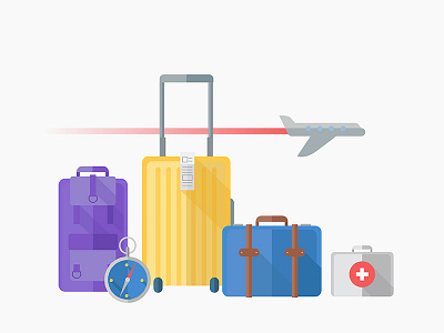 Ready to travel airplane baggage flat fly graphic illustration simple suitcase travel weekend