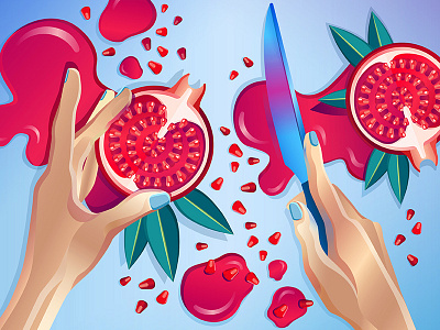 Summer Vitamins colorful fruits hands illustration illustrator juice knife pomegranates tasty