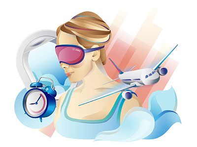 Jetlag character clouds color girl illustration illustrator plane portrait vector