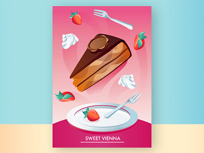 Vienna Sacher cake postcard art cake chocolate graphic illustration postcard sacher sweet vector vienna