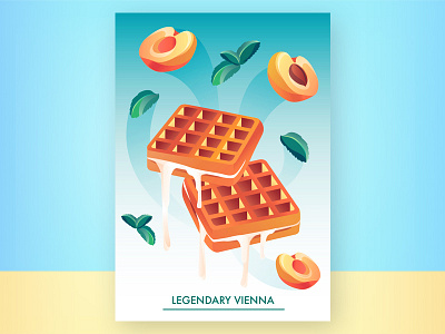 Vienna waffle postcard apricot art graphic illustration postcard sweet tasty vector vienna waffle