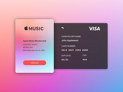 Daily UI #002 - Credit Card Checkout apple applemusic checkout creditcard dailyui design visa webdesign