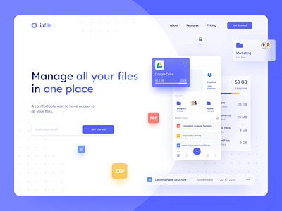 File Manager Landing Page clean cloud dropbox files folders google drive heading landing main page marketing storage web web design website design