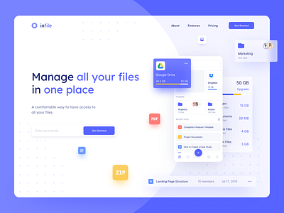 File Manager Landing Page clean cloud dropbox files folders google drive heading landing main page marketing storage web web design website design