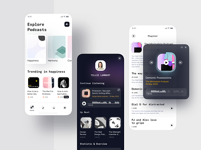 Podcast Platform Mobile audio collection explore learning lessons light mobile music pattern player podcast podcasts ui