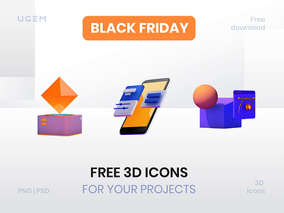 3D Icons Freebie 3d black friday c4d cinema4d concept free icons illustration psd sale