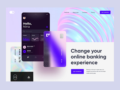 Banking App Landing Hero Animation aftereffects animation banking concept dailyui hero banner hero section home page landing landing page landingpage main page minimalistic motion svreens wawes web web design website website design