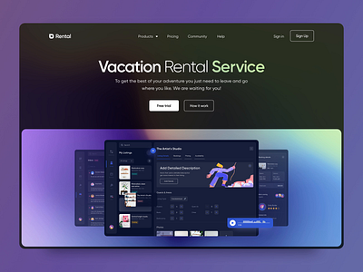 Vacation Rental Service Landing Animation aftereffects animation concept dailyui hero banner hero section homepage landing landing page landingpage main page minimalistic motion rental renting screens web web design website website design