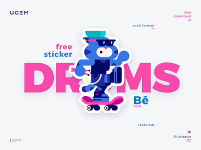 Be Rock Sticker cat character color flat free stickers typography