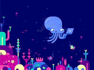 Scrummer planning poker - IOS app app character cute fish flat icon illustration ios ocean octopus sea ugem