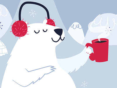 Winter In The City blue cold hot chocolate polar bear poster red winter
