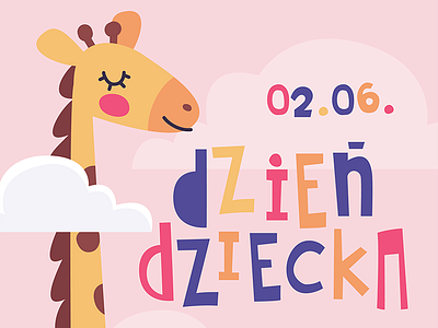 Children's Day 2018 animal child childrens day cute cute letters giraffe pink poster typography