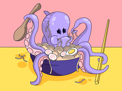 Octopus Ramen bubble cartoon illustration illustrator noodles octopus ramen sea vector