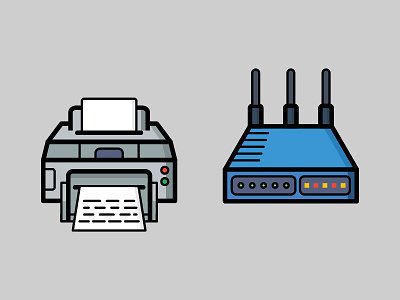 Dailyicon day 08 challenge - Create 2 office icons dailyicon icons illustration illustrator internet office printer router vectors wifi