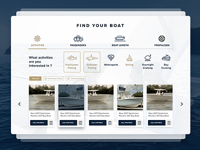 Find Your Boat Page boat category design icons list luxury marine sealife search ui ux web