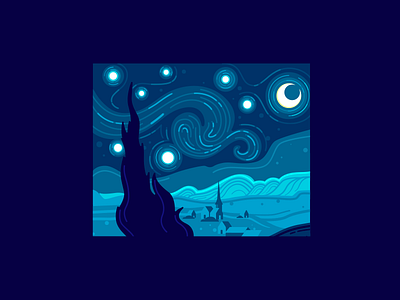 The Starry Night (Vincent Van Gogh app design art artist branding illustration minimal star starry night traditional art ui ux vector vincent vincent van gogh