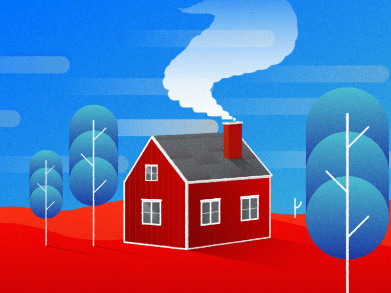 A fire lights up in the no-man's land after affects animated animation design dribbble house illustration new sky smoke vector