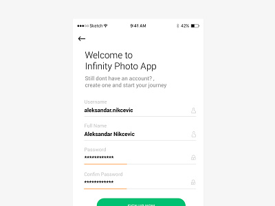 Infinity Photo App Registration Process