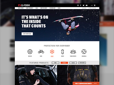 G-Form Homepage Refresh (WIP) athletic form g g form landing page skateboarding snowboarding sports website