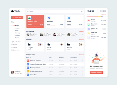 Сloud storage concept buttons cloud delete design documents files images new people people logo product profile search shared ui uiux web web design