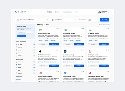 Find IT app apple booking cards email filter find google help search startup title ui user experience user interface design user prespective user profile