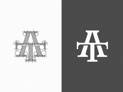 The construction of A T monogram logo mark design