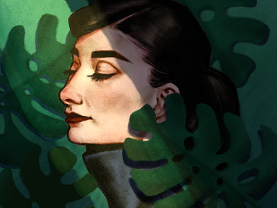 Audrey with Plants audrey audrey hepburn digital painting girl illustration painting plants portrait