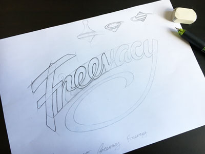 Freevacy logo sketch branding hand drawn illustration logo sketch