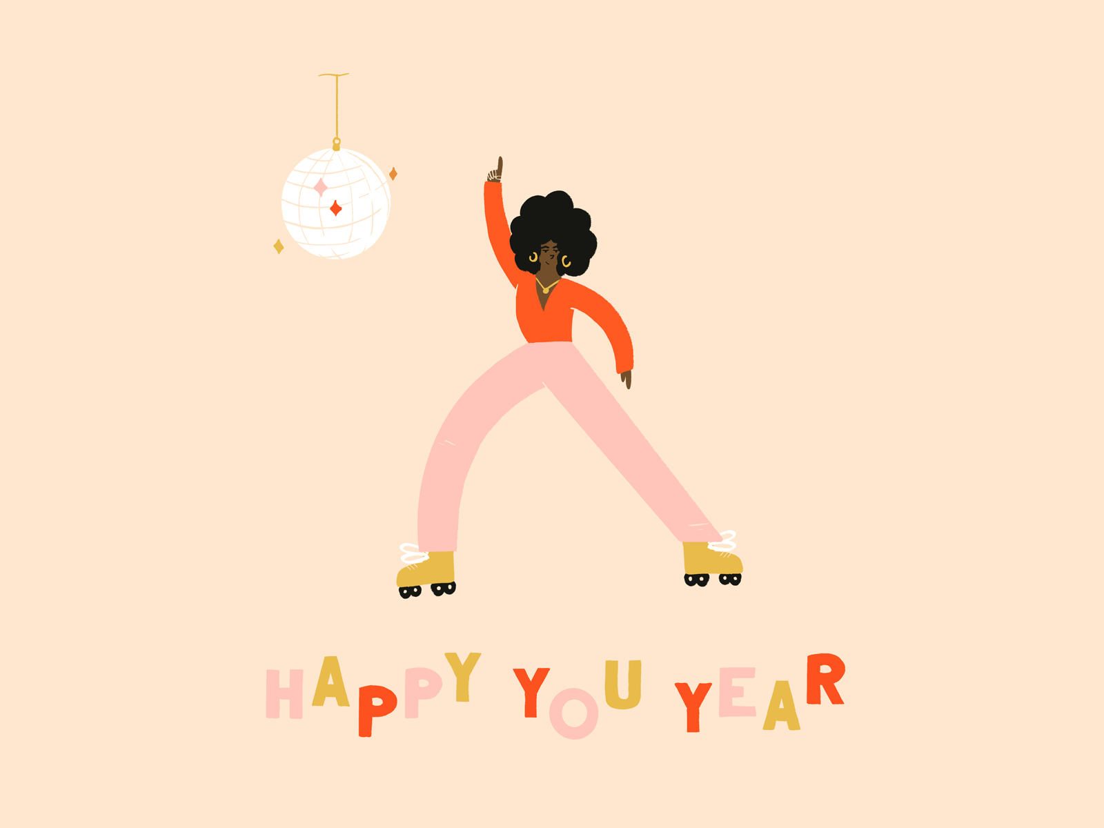 Happy You Year 2020 animated gif animation character illustration dancer design disco flat illustration giphy graphic design hand lettering holiday illustration ipad pro new years new years eve procreate roller skates type typography