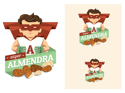 Súper Almendra - sizes almond branding hero illustration logo ribbon super