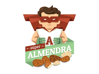 Súper Almendra almond branding hero illustration logo ribbon super