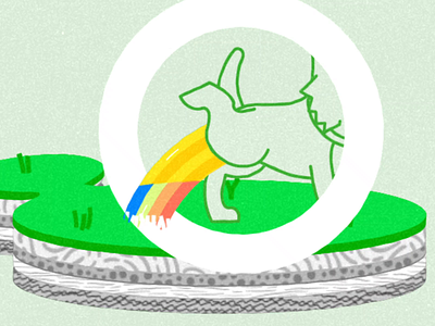 Delaturf 02 animation barking branding crouching design dog ethan fowler grass green illustration logo pee peeing rainbow turf