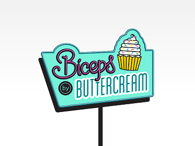 Biceps by Buttercream bakery branding cakes cupcakes logo neon signage