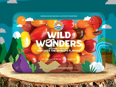 Sunset Wild Wonders® Tomato Package brand design branding design flavor logo vector