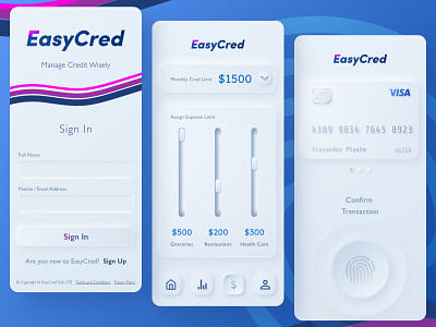 EasyCred - Manage Credit Wisely adobexd branding credit design finance finance app finance business finance logo madewithadobexd. neumorphism trend ui ui design uidesign