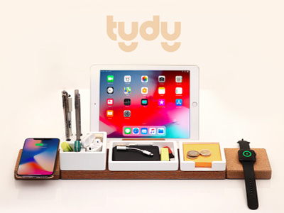 TYDY is at Kickstarter now. branding charger chargers design desk flat identity logo minimal organizer print product product design ui wireless